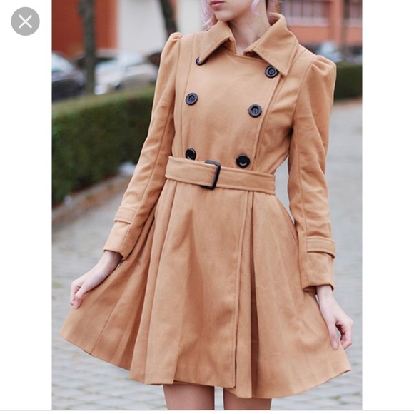Jackets & Blazers - Fit & Flare Double Breasted Tan Coat in Large
